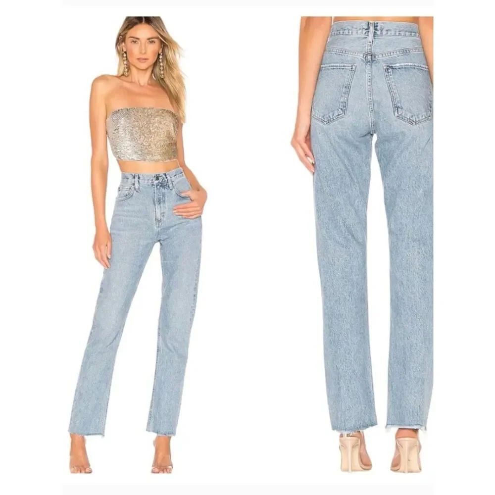 AGOLDE Cherie Jean Size 26 Light Wash High Rise Straight Raw Hem Denim